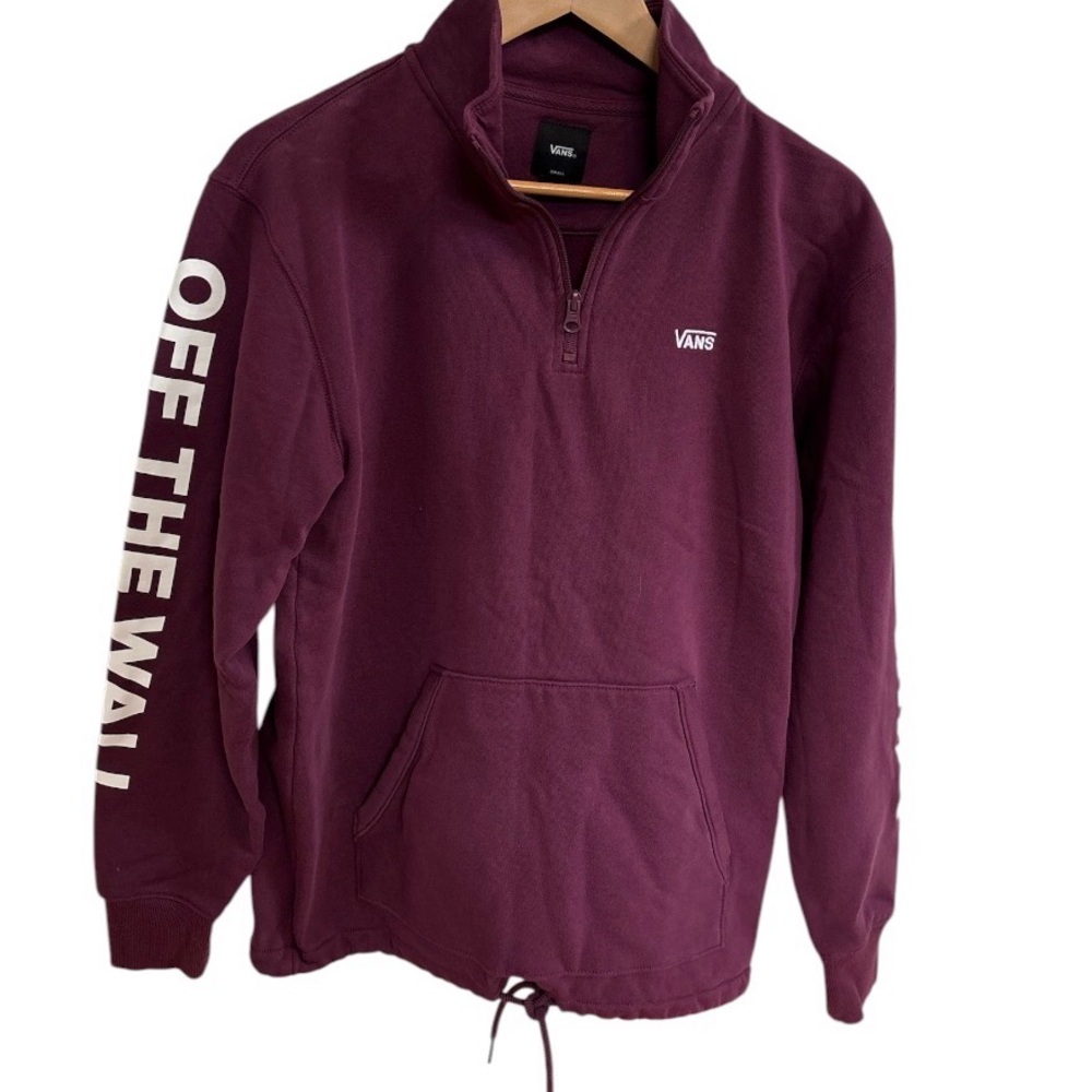 Vans Men's Burgundy Quarter Zip Pullover with Sleeve 'OFF THE WALL' SZ S - Picture 3 of 14